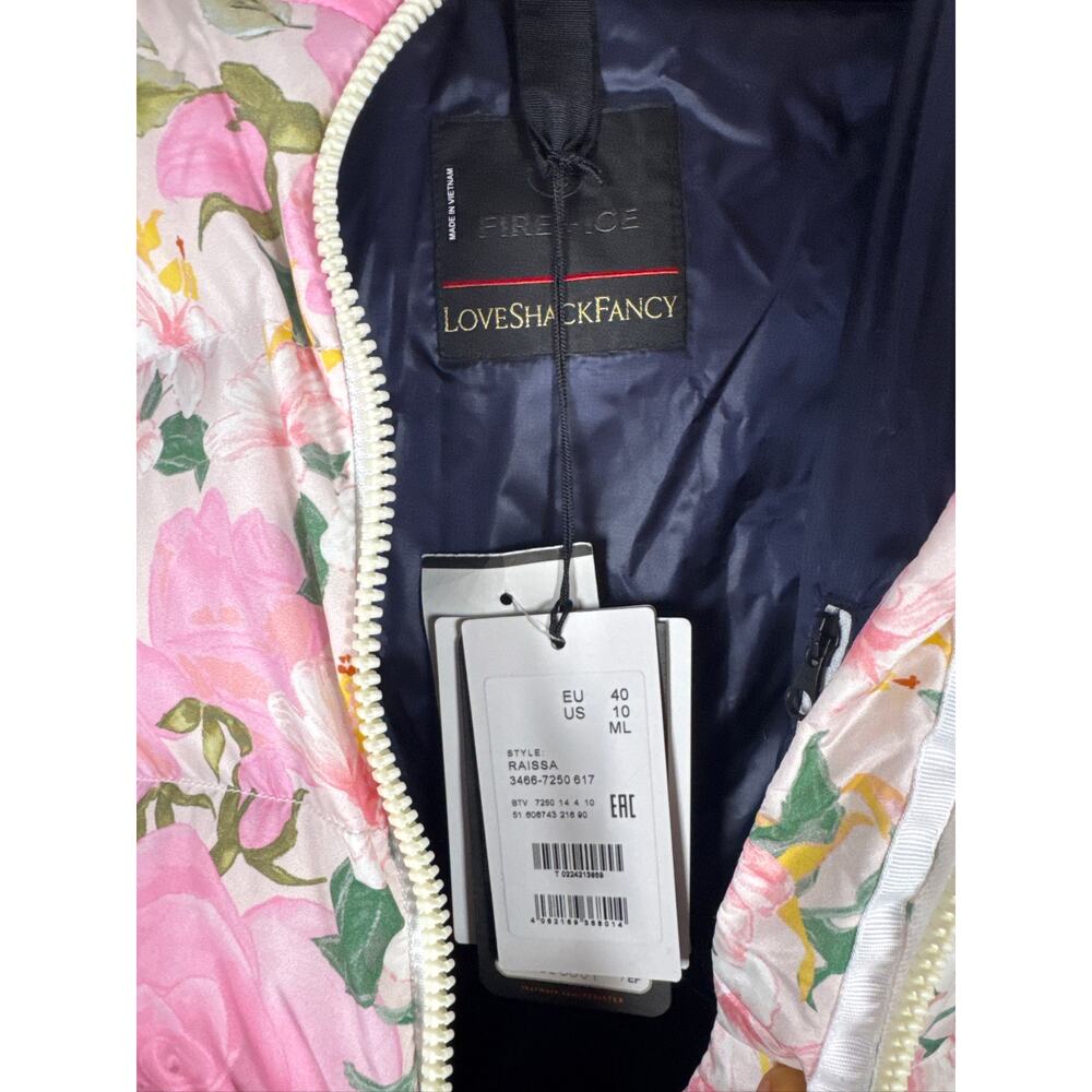 LoveShackFancy Raissa Fire+Ice Floral Puffer Jacket – White & Pink, US 10 - Picture 6 of 11